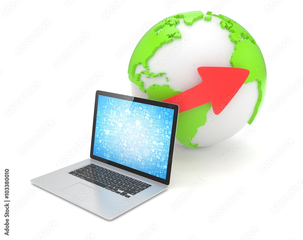 Laptop network and earth globe. 3d render Laptop network and earth globe. 3d render