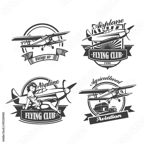 Airplane Club Vector Illustration Emblem, vector illustration set