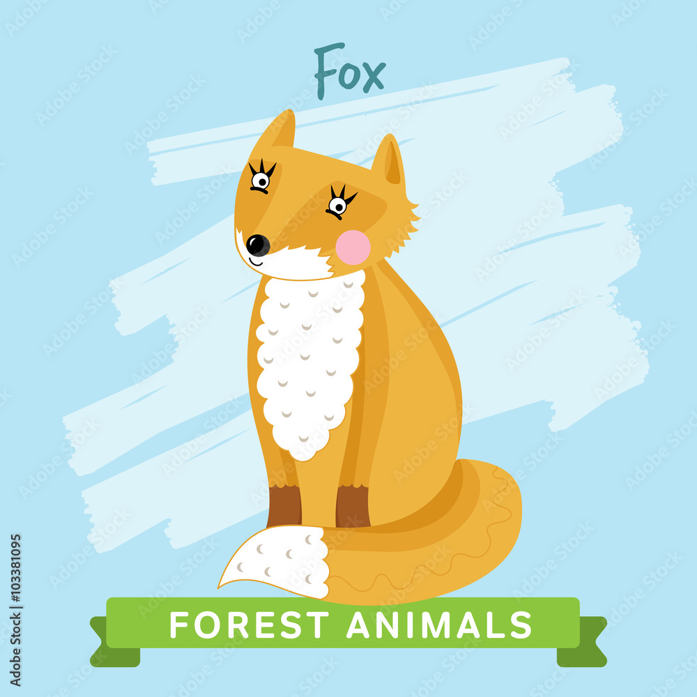Fox raster. Wild and forest animals. Cartoon characters illustration. Funny  Animal. Stock Illustration | Adobe Stock