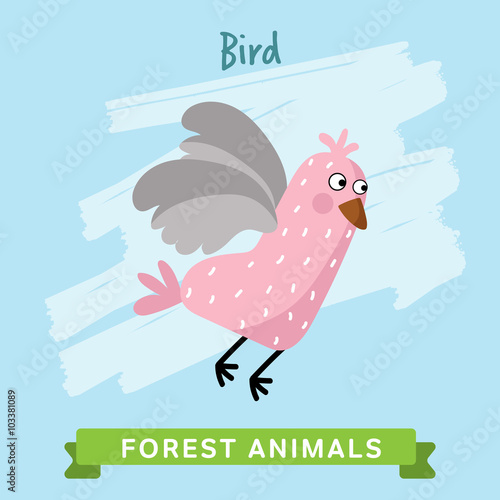 Bird raster. Wild and forest animals. Cartoon characters illustration. Funny Animal.