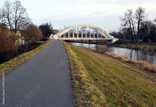 cycle path with Olse river and bridge in Karvina city