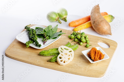 Thai curry. the herb and spice ingredients on white background
