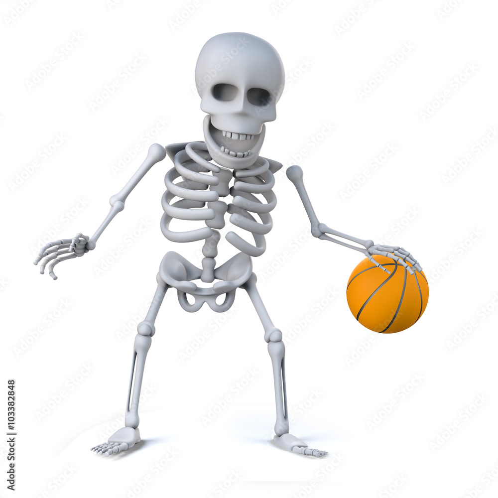 3d Skeleton dribbles the ball in a game of basketball 3d Skeleton dribbles the ball in a game of basketball