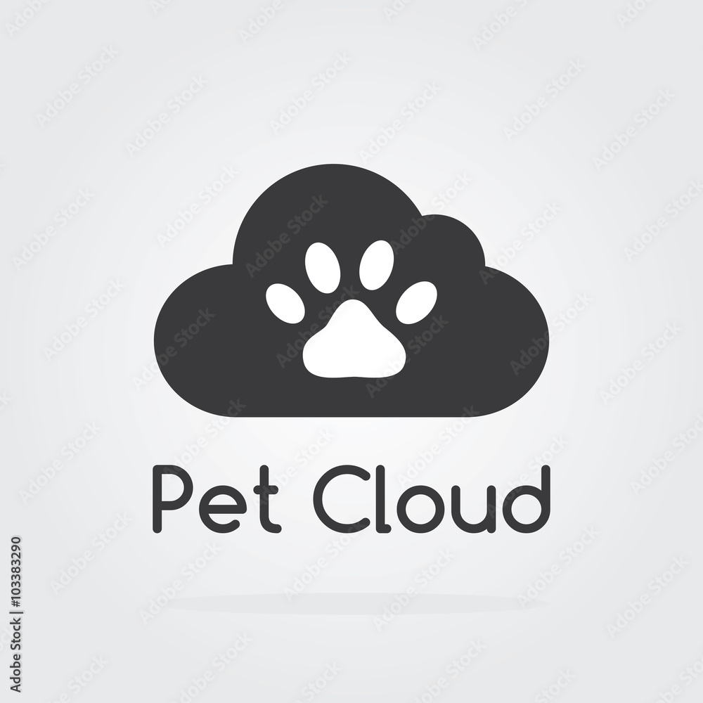 Pet logo cloud concept with paw icon. Vector for pet shop or hotel. Pet logo cloud concept with paw icon. Vector for pet shop or hotel.