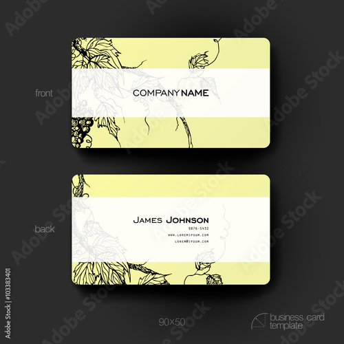 Business card vector template with grapes ornament background