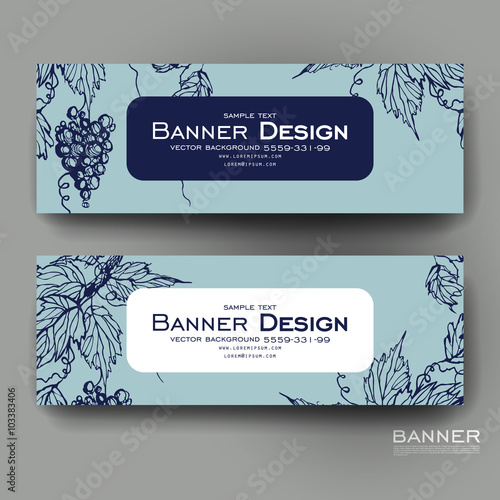 Beautiful banner vector template with grapes ornament background