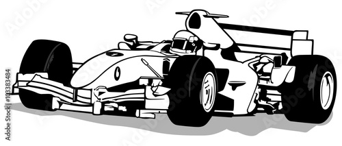 Formula One - Driver And Racing Car Illustration, Vector