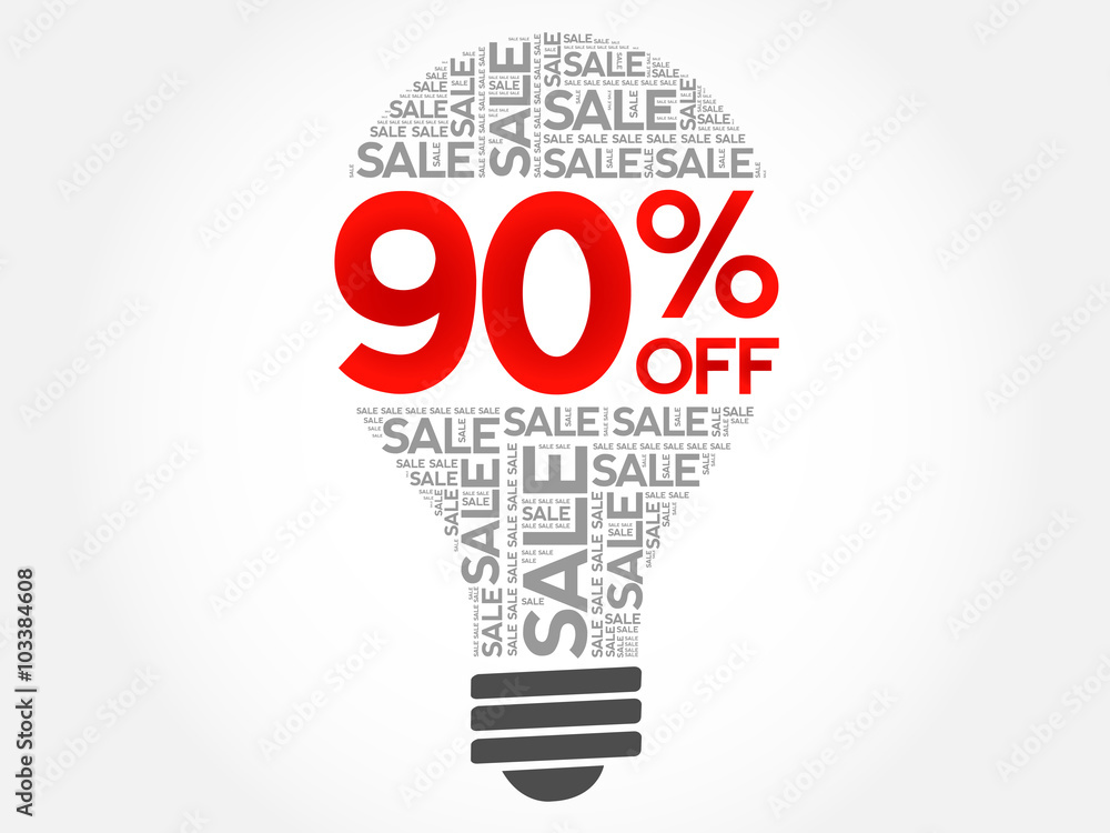 90% OFF SALE bulb word cloud, business concept background 90% OFF SALE bulb word cloud, business concept background