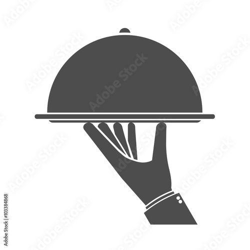 Hand holding silver cloche icon