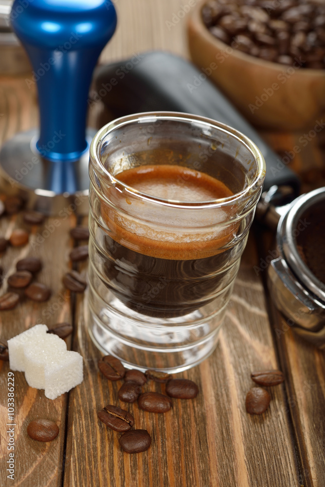 Espresso coffee in a glass cup Espresso coffee in a glass cup