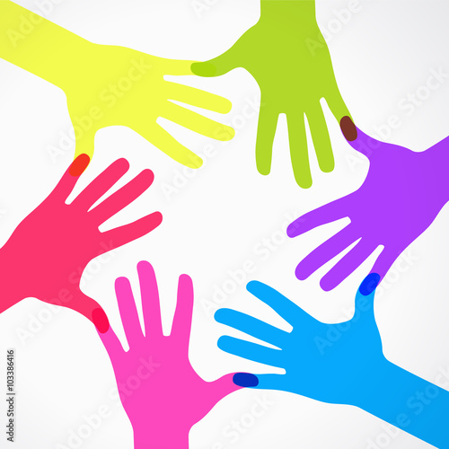Conceptual circle of colorful hand prints