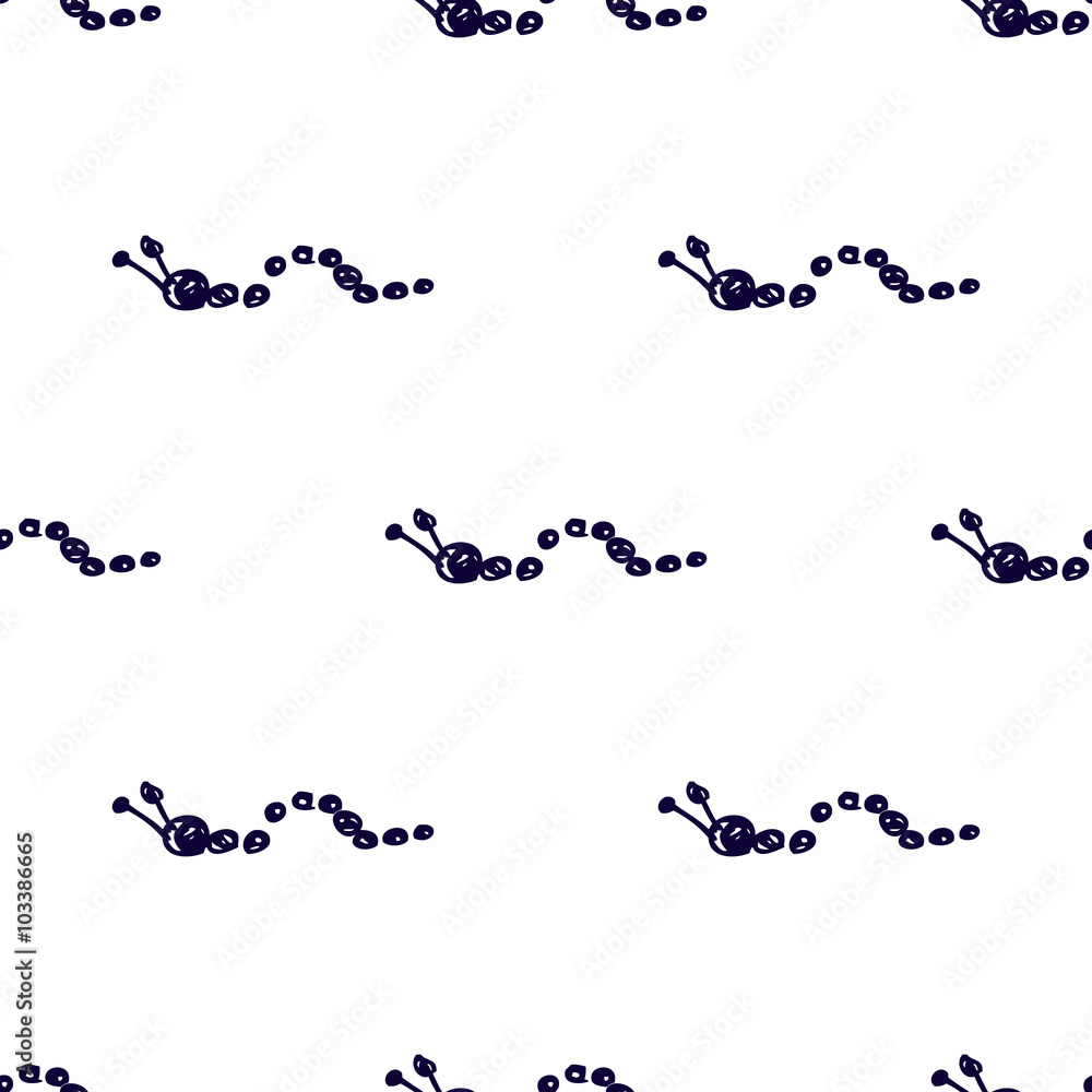 Seamless vector pattern, background with cute caterpillars on the white backdrop. Hand sketch drawing. Imitation of ink pencilling. Series of Insects and Hand Drawn Patterns.