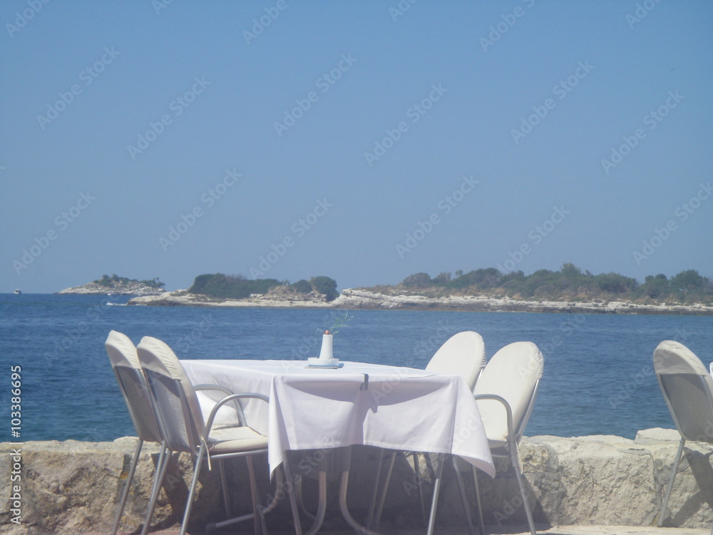 Beautiful landscape with sea view. cafe,