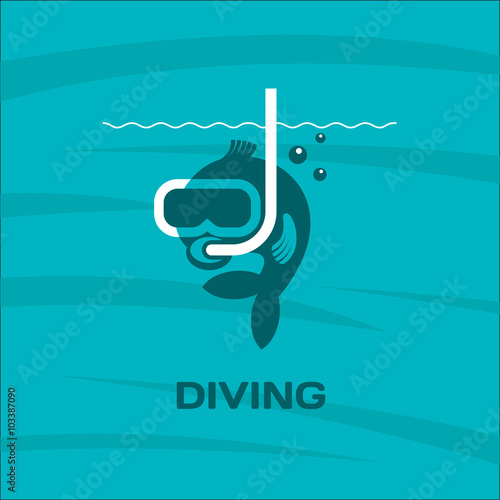 Diving. FisDiving. Fish diver mask with snorkel. Vector logo. 2