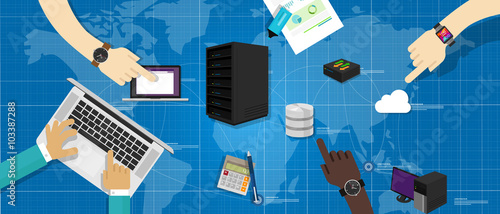 intranet network server database router cloud internet interconnected world map IT infrastructure management photo