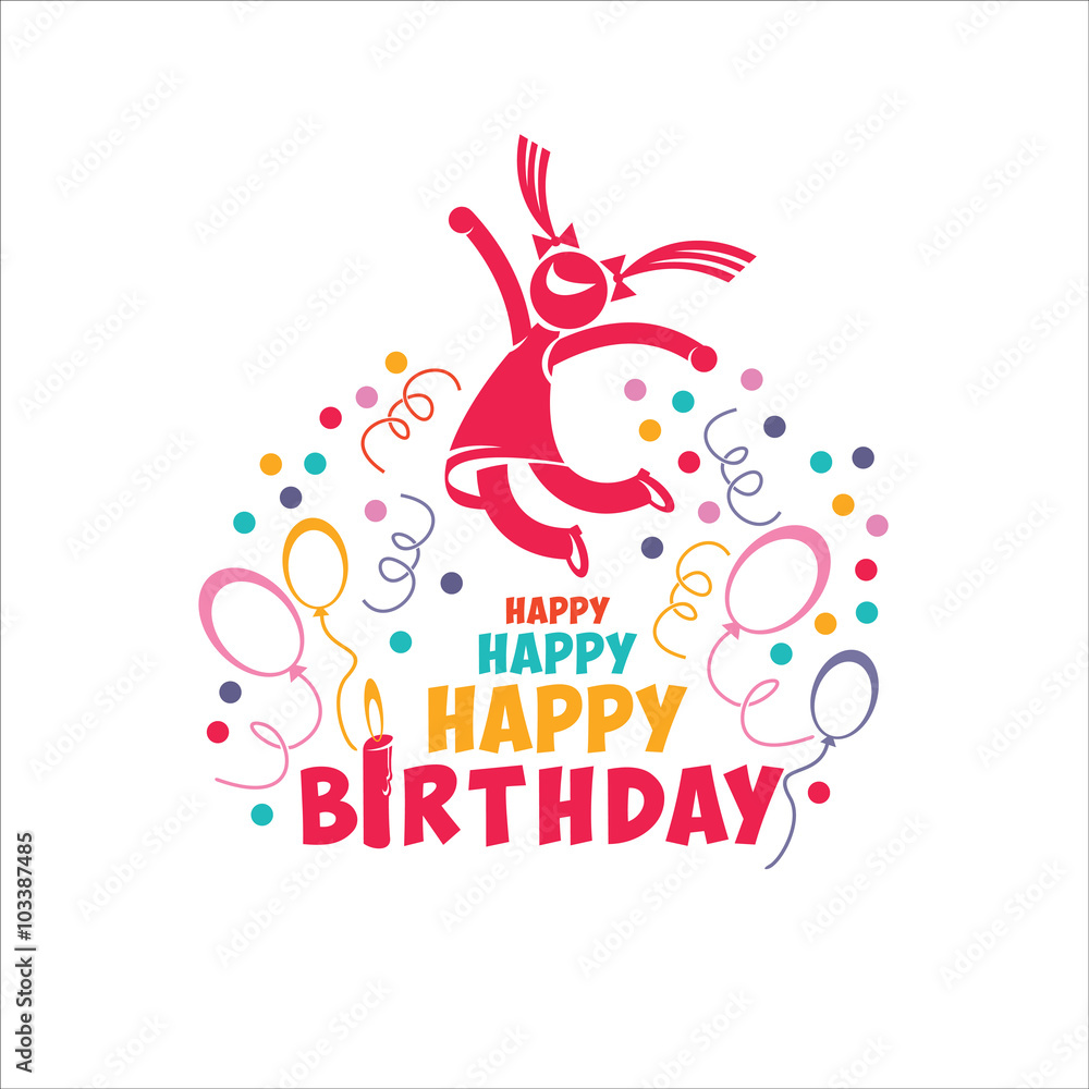 Happy birthday. Vector illustration. A joyful person, a woman, a Happy birthday. Vector illustration. A joyful person, a woman, a