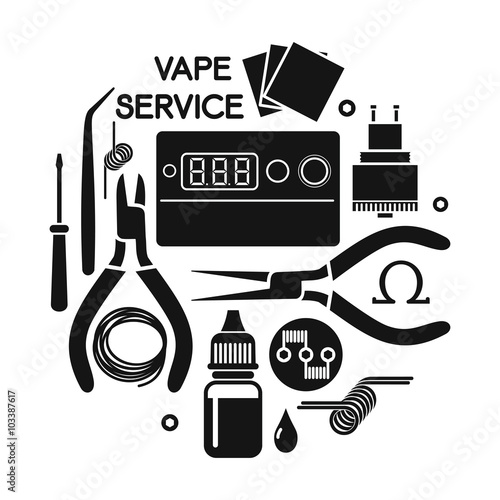 Vector illustration of vape service. Vape icons set Isolated on white background