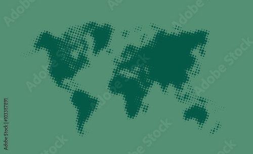 Green halftone political world map Illustration. Vector art.