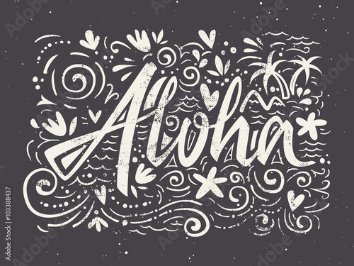 Aloha shirts to print. Hand lettering. Vector illustration. Summer composition.