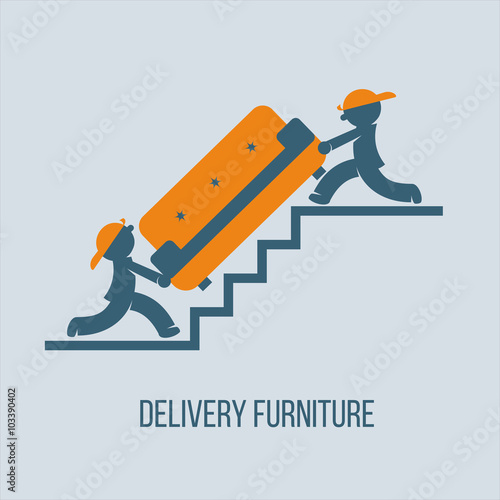 Shipping furniture. Vector illustration. Two porter carrying the