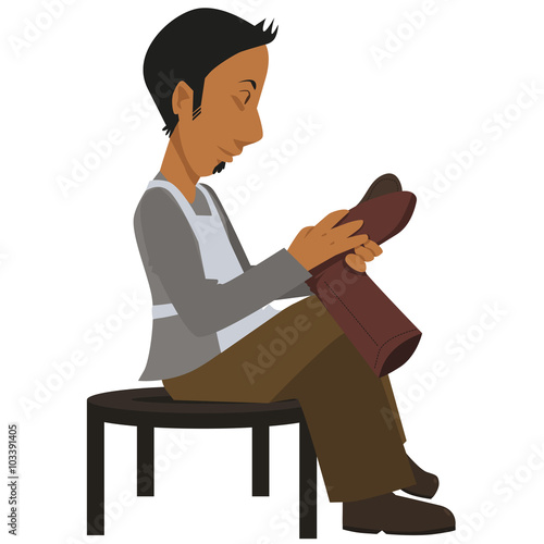 isolated cartoon shoemaker checking his work