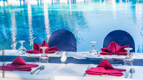 having special menu beside ocean blue water pool