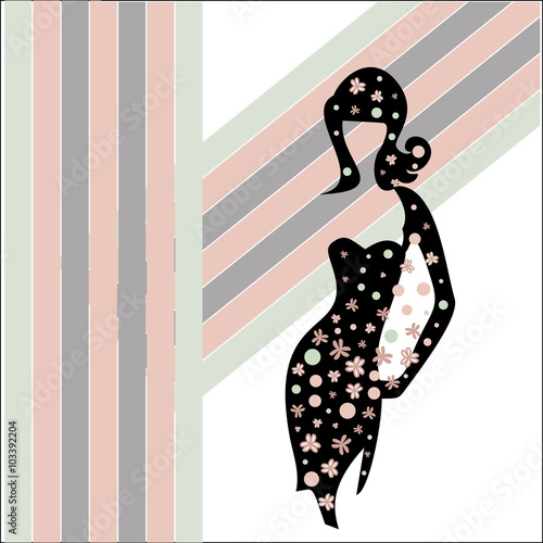 Women elegant silhouette in the dress of pieces type patchwork