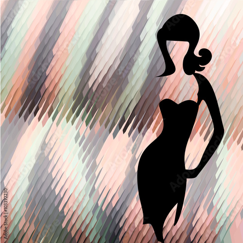 Women elegant silhouette in the dress of pieces type patchwork