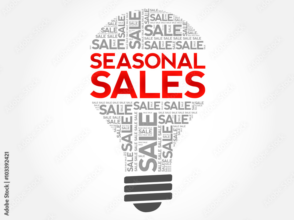 SEASONAL SALES bulb word cloud, business concept background SEASONAL SALES bulb word cloud, business concept background