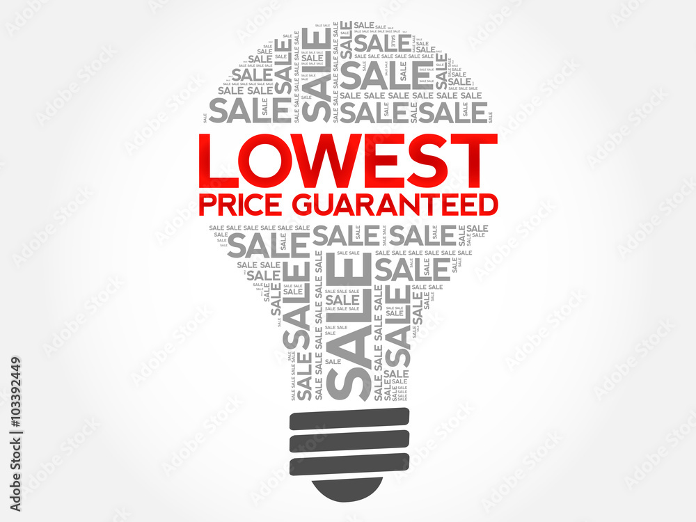 Lowest Price Guaranteed bulb word cloud, business concept background Lowest Price Guaranteed bulb word cloud, business concept background