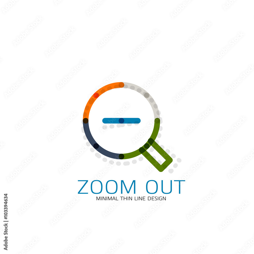 Vector thin line design logo magnifying glass, search and find or zoom logotype concept. Linear minimalistic business icon Vector thin line design logo magnifying glass, search and find or zoom logotype concept. Linear minimalistic business icon