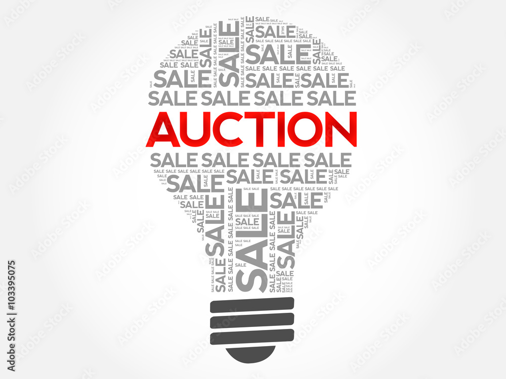 AUCTION bulb word cloud, business concept background AUCTION bulb word cloud, business concept background