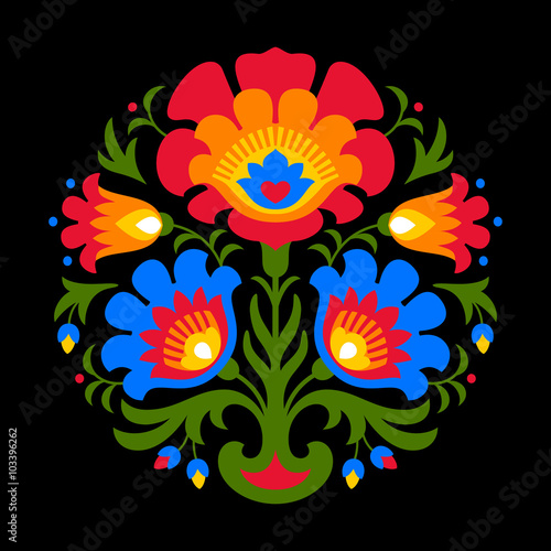 Polish folk inspired flowers on black background