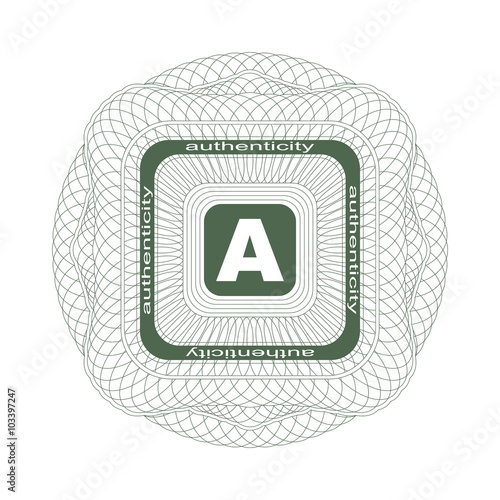 Guilloche print on a white background.