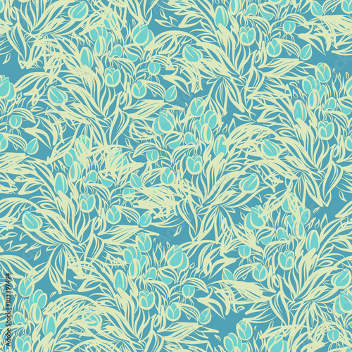 Seamless wallpaper pattern with tulips in vase