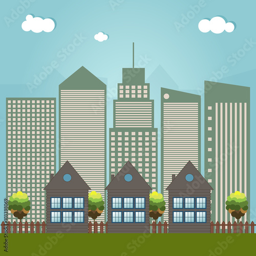 Modern Colorful City. Houses For Sale / Rent. Real Estate