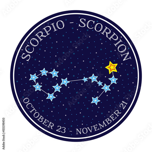 Scorpion zodiac constellation in space. Cute cartoon style vecto