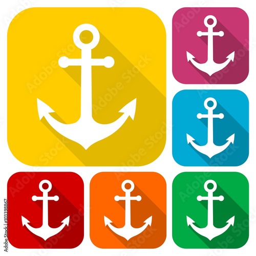 Anchor icons set with long shadow