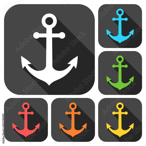 Anchor icons set with long shadow
