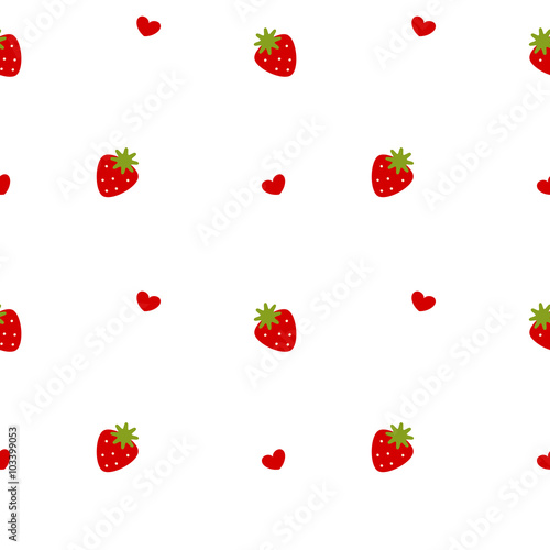red lovely cute strawberries and hearts on white background seamless vector pattern illustration