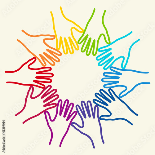 People colorful hands united together.