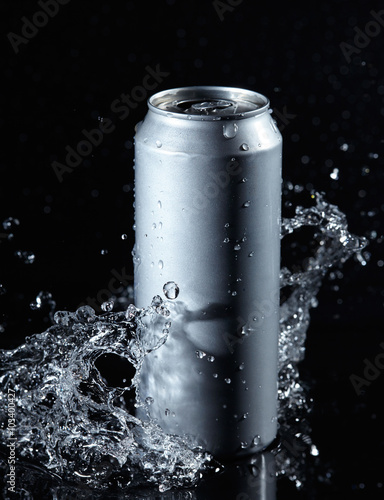 beer can with water splashes