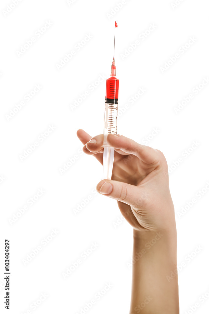 Hand with a syringe injection vaccination medicine Hand with a syringe injection vaccination medicine