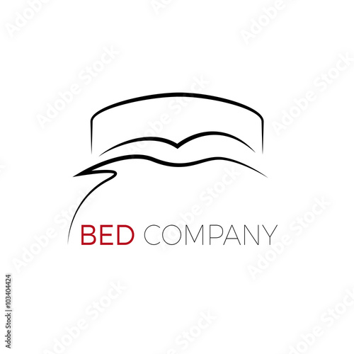Vector sign stylized bed with pillows and duvet