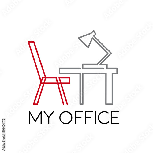 Vector sign modern office. Chair, desk and lamp
