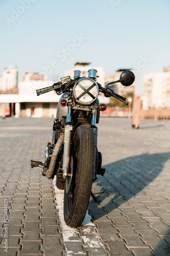 Silver vintage custom motorcycle caferacer