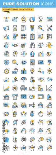 Set of thin line flat design icons of business, marketing and finance. Icons for websites, mobile websites and apps, easy to use and highly customizable.