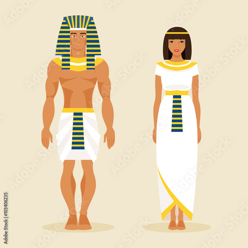Ancient Egyptian man and a woman. Vector illustration