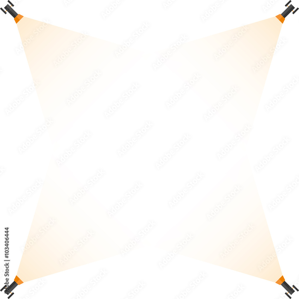 Four spotlight at the corners isolated on white background. Design element. Vector illustration,eps 10. Four spotlight at the corners isolated on white background. Design element. Vector illustration,eps 10.