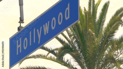 Hollywood Palm Tree Low Angle Footage Sky Road Signal Sign Mountain California Famous USA Los Angeles Tourism Travel City Timelapse